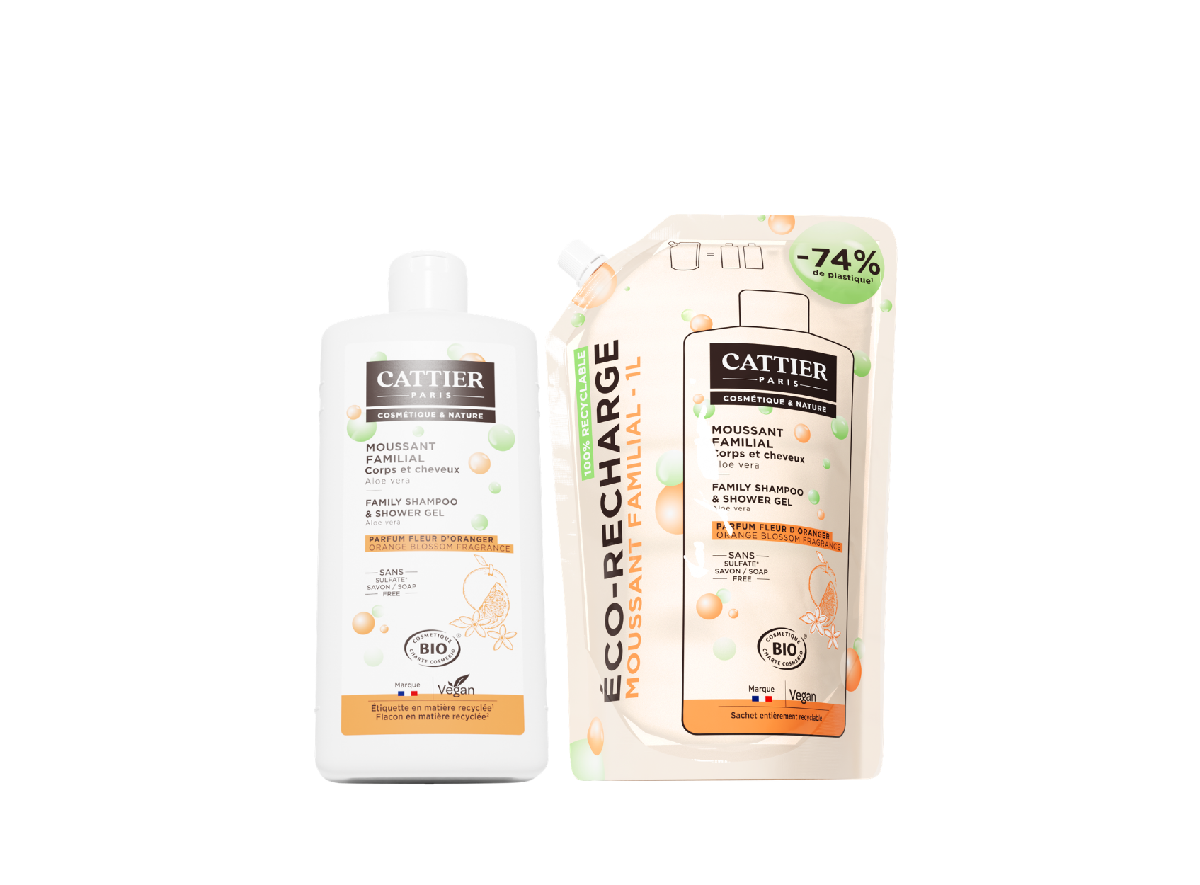 Duo Moussant familial fleur d'oranger & Recharge